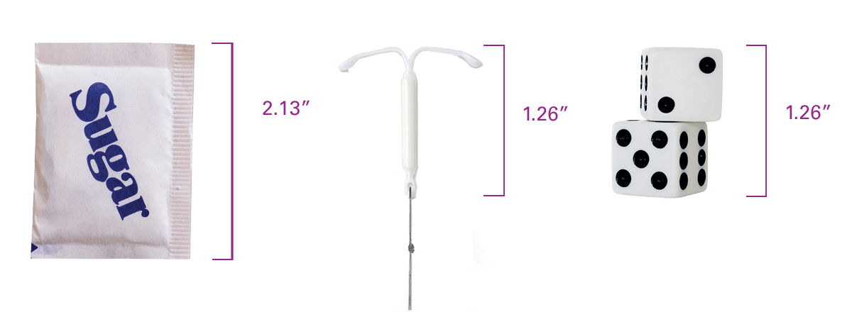 Mirena IUD size comparison Mirena is about the size of a sugar packet